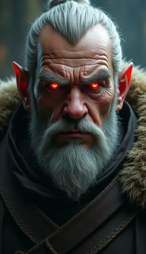 realistic, highly detailed portrait of a gruff ranger facing, shoulder level, dungeons and dragons, glowing red eyes, epic fantasy art, in the style of ilya kuvshinov, epic fantasy, intricate, hyper detailed, artstation, concept art, smooth, sharp focus, r...