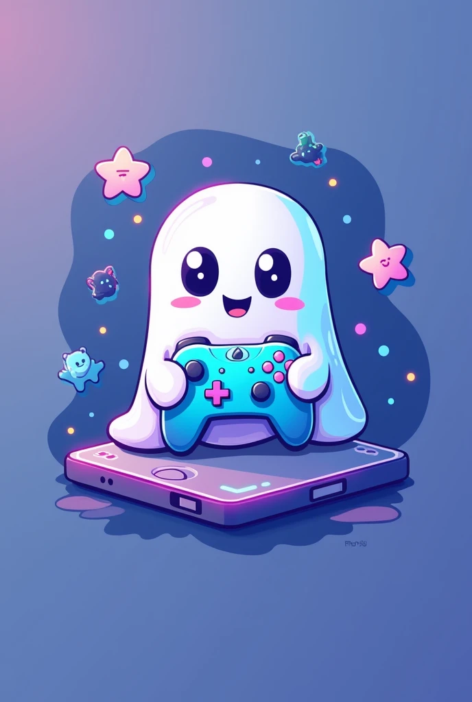 A logo of an application, The app is of a ghost playing video games 