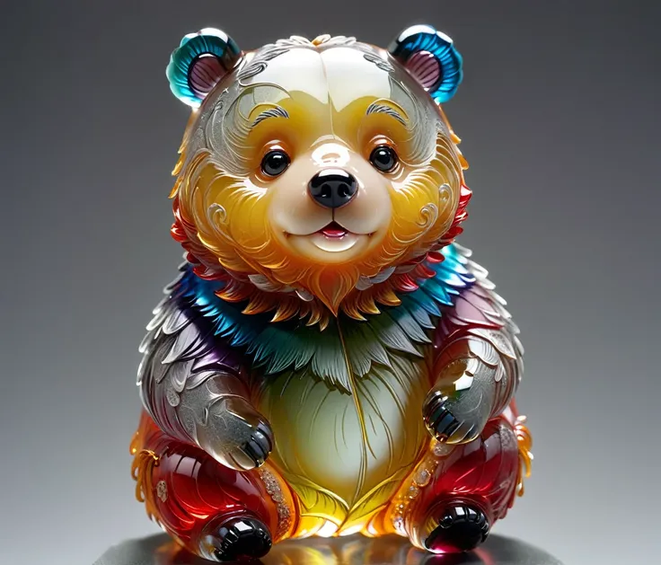 gl4ssj3m, (cute, chubby, male, bear), transparent glass sculpture, vibrant colors, done by artists such as ruan jia, highly deta...