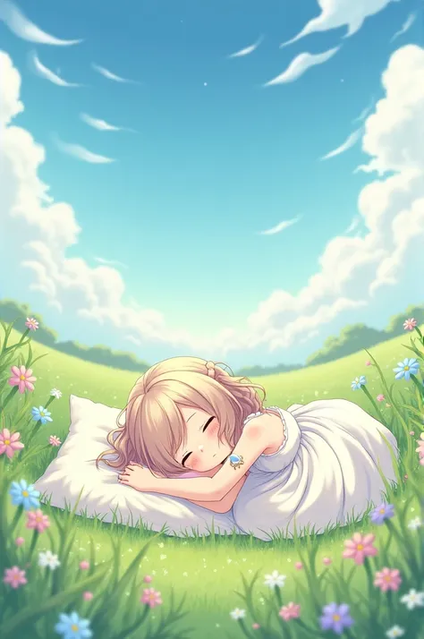 Anime Kon girl sleeping in a field 