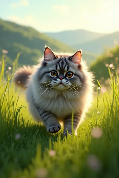 Realistic 
Fluffy Persian cat running 