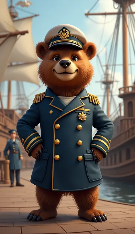 Bear wearing costume of a captain of a ship 