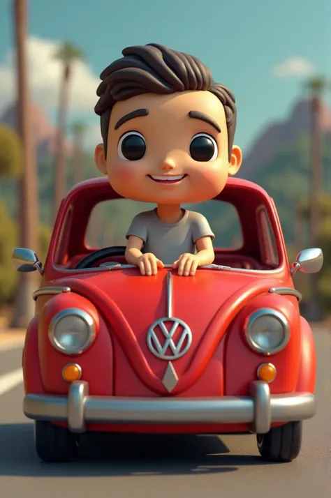 Create funko pop man, with red Virtus wolsvaguen car 