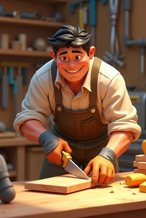 An animated image of Normal carpenter cutting a wood
