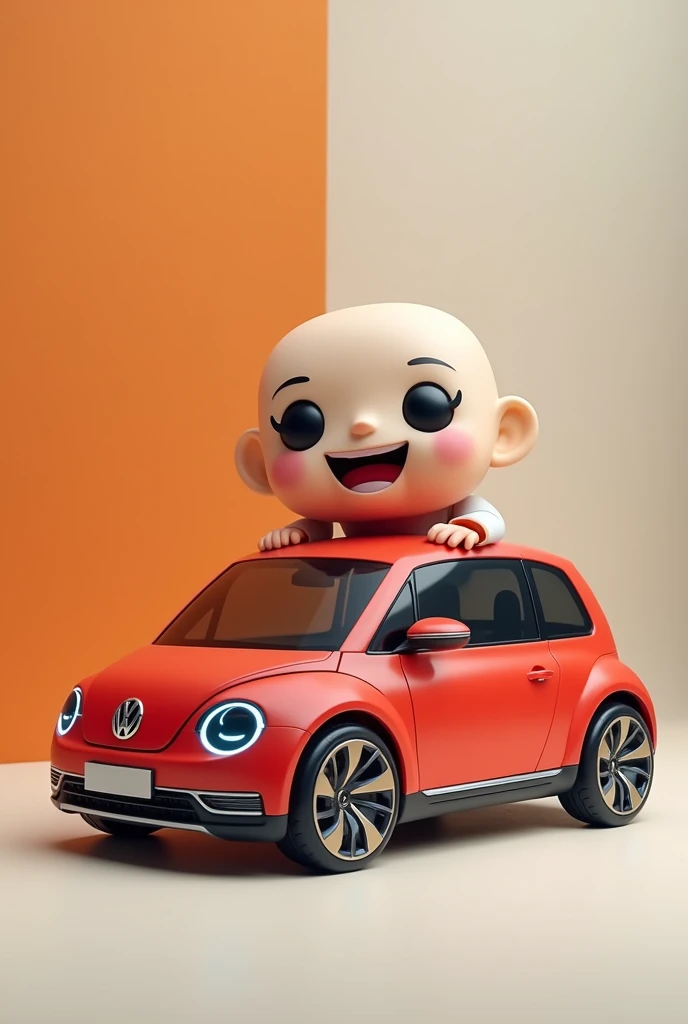 Create funko pop man, with Virtus 2022 car from the Volkswagen brand in red 