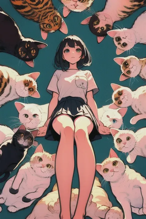 (masterpiece, highest quality), one girl,    surrounded by cats,