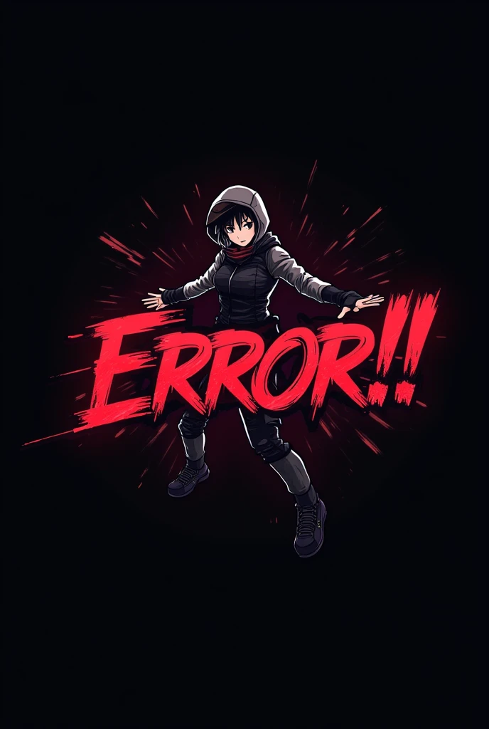 A gaming logo of yt name of ERROR!! Colour of name is red And fill with more some error lines with have a free fire character on the name