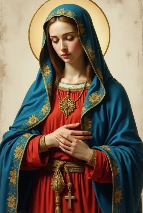 Mother of christ wearing a cassok red and blue