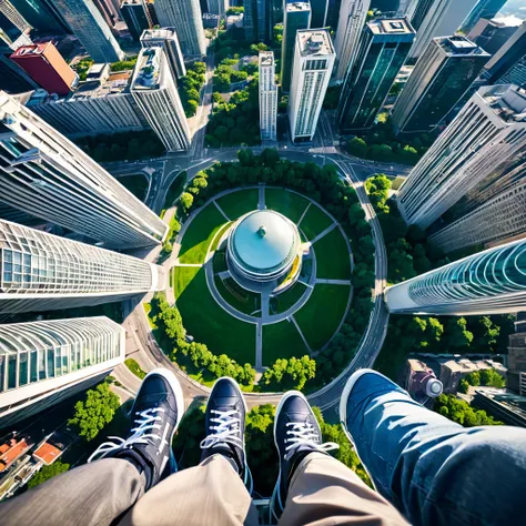 view from above, to the city 