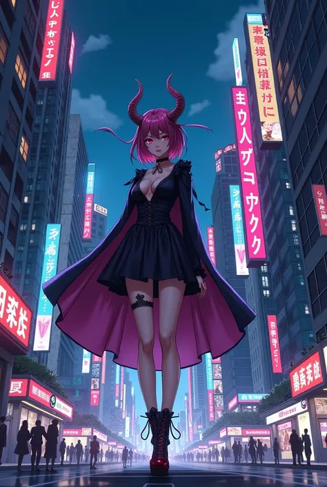 score_9,score_8_up,score_7_up,score_6_up,score_5_up,source_anime,sketch,lineart BREAK 1girl,solo,succubus,Bustling city,night,