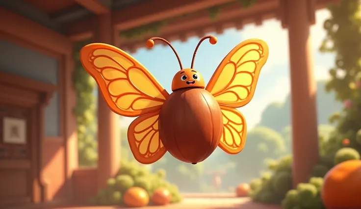 Pixar anime style, Chestnut food character butterfly々Hanging from the ceiling and flying