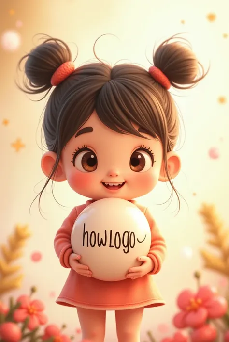 A cute girl holding a something "Howlogo" written on it