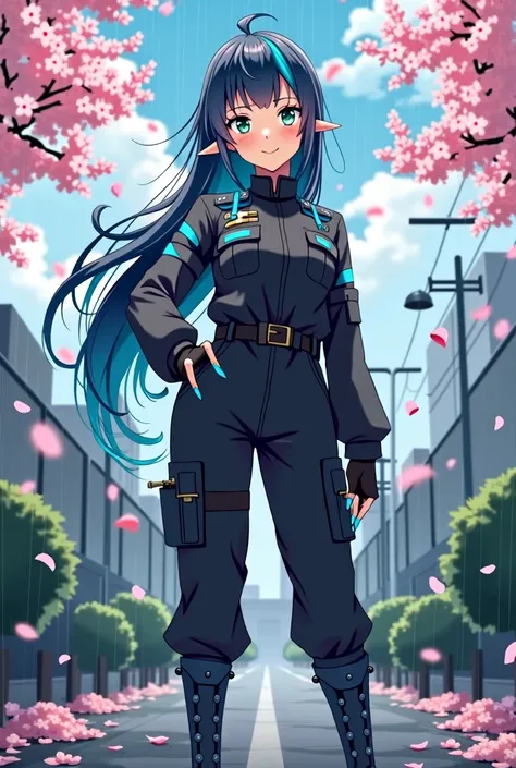 ((Ultra-realistic detail.) (Masterpiece, Top Quality, Best Quality, Official Art, Beauty and Aesthetics: 1.2), Very Detailed, Colorful, Most Detailed, Branches, Buildings, Cherry Blossoms, Fences, Long Hair, Outdoor, Petals, Landscape, Rain, Trees, Sky, St...