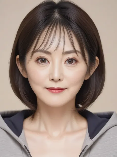 High resolution, Shortcuts, Mature Woman,((Center Parting)),50-year-old women,masterpiece, Highest quality, Ultra high definition, Textured skin, Droopy eyes,Thin lips,black eye,((Mole under left lip, beauty mark)),Thin eyebrows,Thin eyebrows,Japan female ...