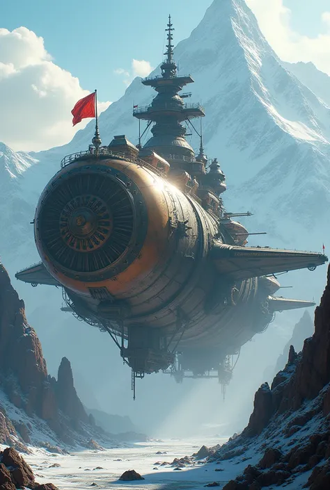 Large ion engine, Large Dieselpunk Airship Aircraft Carrier、Flying air carrier、deck、Ultra high definition, mega highly detailed, Very detailed, expensive, Giant,  aircraft, 1943, Very detailed,Heavily armed、Battleship turret、Triple gun、Cinematic Light、Anci...