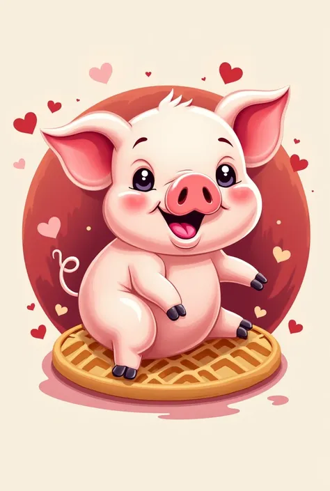 Create a logo for a desserts waffles french toast food business with a littl e pig as image . Red and pink colour palete. The name of thw business is Hauks sweet Hub 