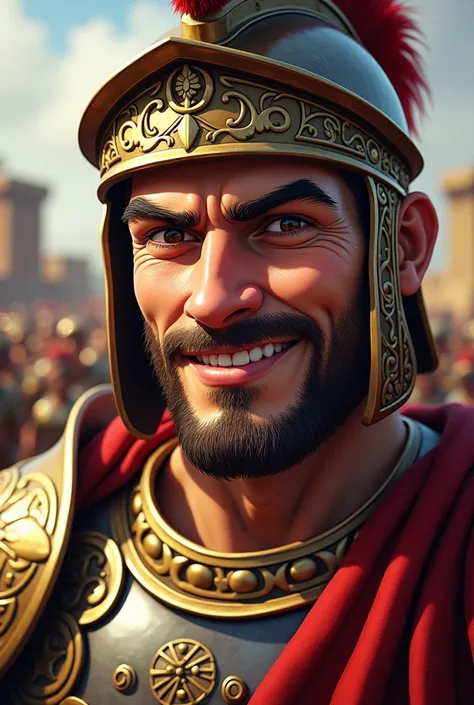 A close-up of a Roman soldier in his armor, cartoon style