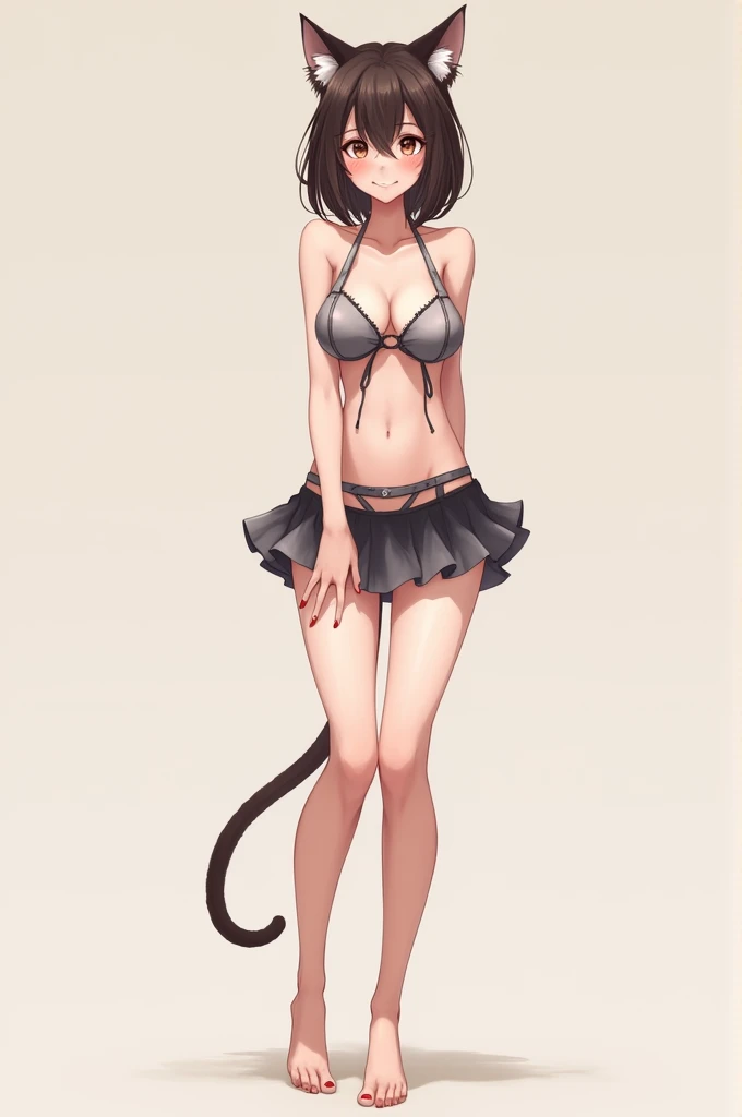 Amine mwoman without clothes with cat ears and a very short skirt