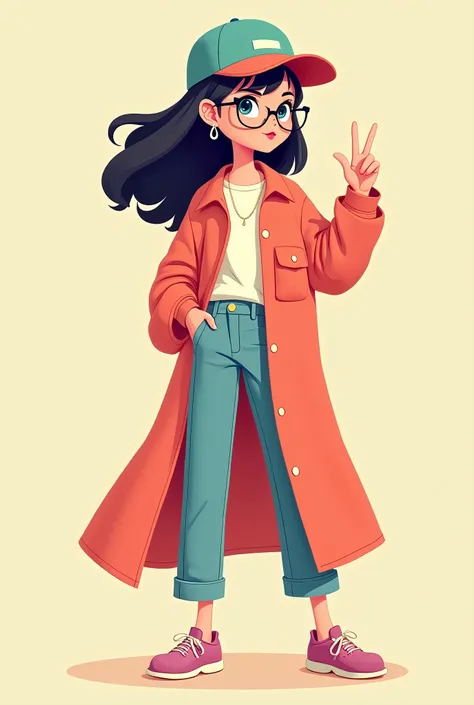 a girl, in a dynamic pose, cap, glasses, long full shirt, designed by Gucci::3, tumblr, inspired by Yanjun Cheng style, digital art, meme lofi internet girl, trend in dezeen, catalog photo, 3d render beeple, rhads and lois van baarle, cartoon style illustr...