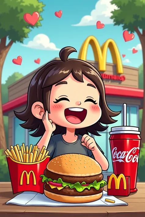 I love McDonald&#39;s so much，I love McDonald&#39;s Big Mac burger，I love eating McDonald&#39;s French fries，I love eating McDonald&#39;s Ice Style，I love drinking coke（Want cartoon q picture），There must be love on the upper left，There should be a Maidangl...