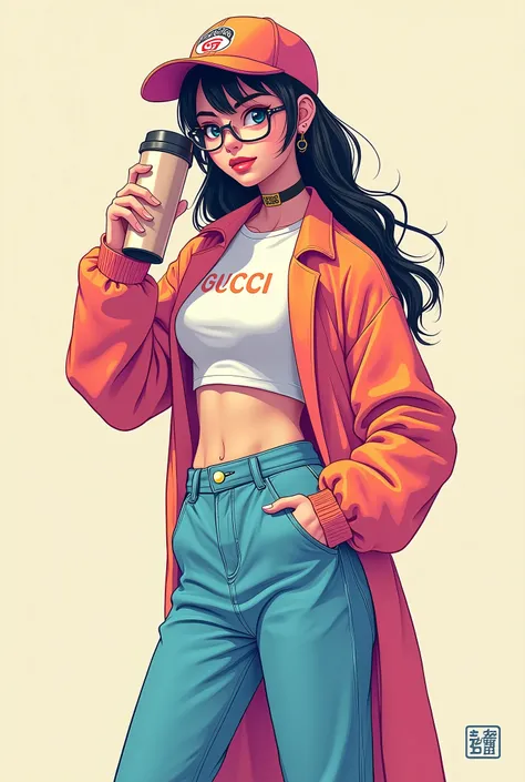 a girl, in a dynamic pose, cap, glasses, long shirt, designed by Gucci::3, tumbler, inspired by Yanjun Cheng style, digital art, meme lofi internet girl, trend in dezeen, catalog photo, 3d render beeple, rhods and lois van baarle, cartoon style illustratio...