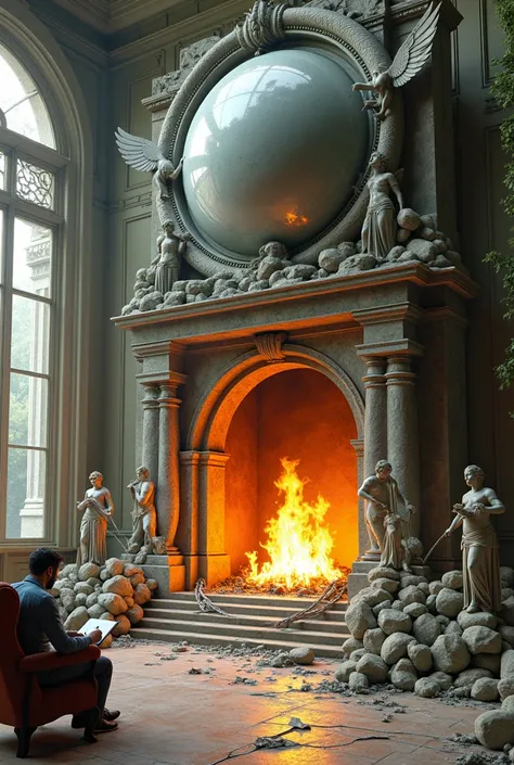 idéoman


Prompt

A breathtaking and surreal 3D render of an enormous, otherworldly fireplace sculpture in an abandoned French Château. Towering

Atlas figures support a massive spherical mirror, while winged personages fan the roaring fire. Unhinged doors...