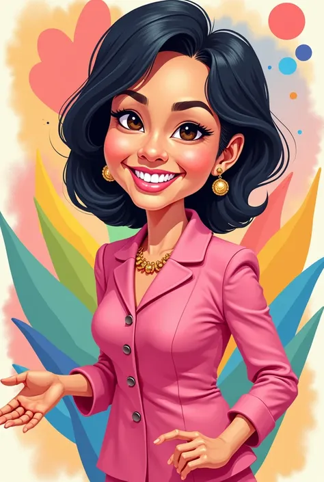 Leni Robredo wearing pink in a caricature format