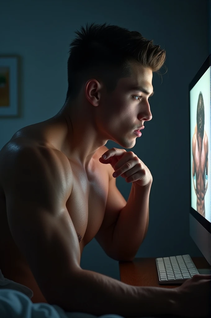 One jock jerks off and watches gay porn