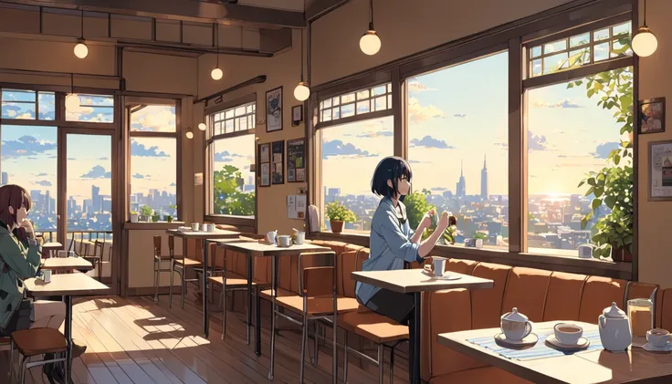 (((Appleside Cafe))), ((anime:1.4,figure)),(masterpiece, Highest quality, Highest quality),(Very detailed, The absolute solution),((16K, High resolution)). break {Lofi Art, Laurie Griesleys style, Makoto Shinkai&#39;s Style, anime aesthetic}