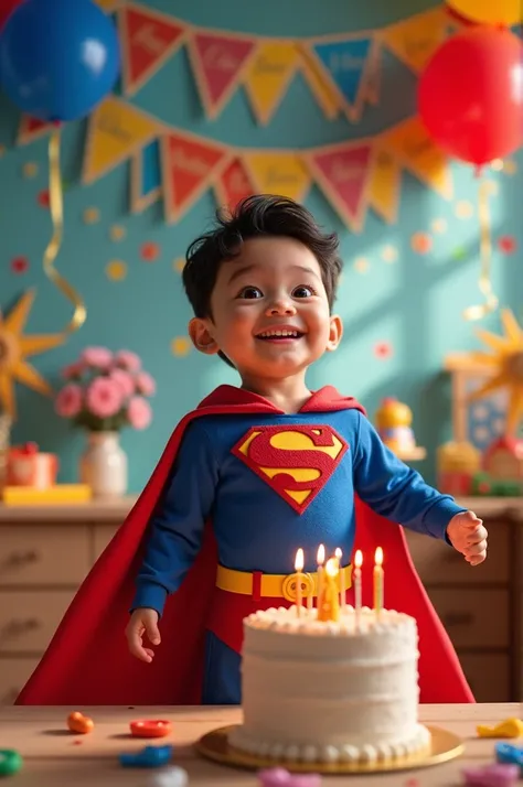 Birthday theme with name Adrian and age six years. Superman theme