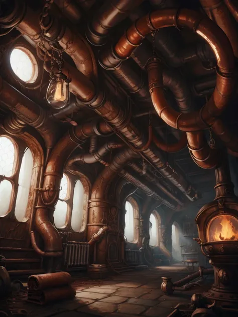 rusty pipes in fantasy room cool art