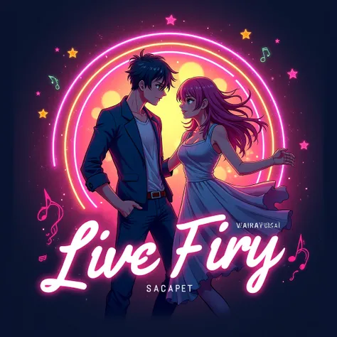 Music Masti Live logo with anime couples in neon lights 