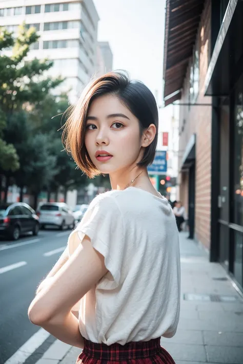 realistic , beautiful female short hair ,outdoor