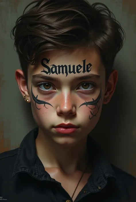 a  boy who looks like he&#39;s 30 with a tattoo on his face that says SAMUELE