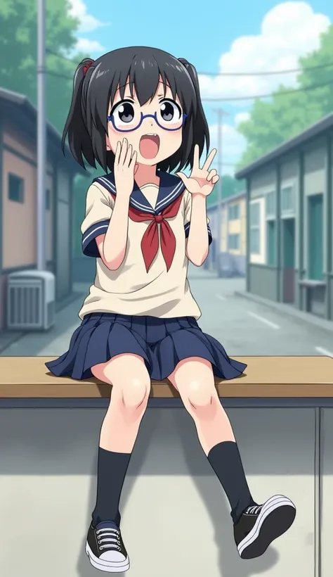 shocked expression, panties, spread legs, 1child, flat chests, kids, young, little, preteens, tiny, cute, innocent, elementary school girl, school uniforms, skirts,socks, black footwear, shoes, upskirt, extended upskirt, dynamic pose, open mouth, suro, sho...