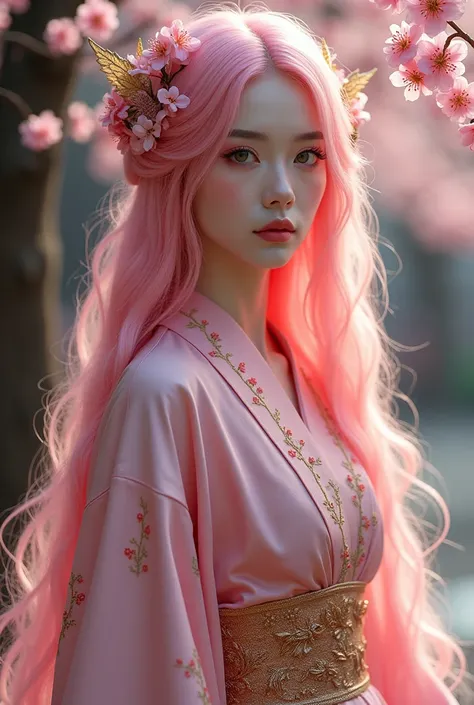 Appearance: She is a woman of transcendental beauty, with an aura that mixes fascination and mystery. Your pink hair is long and luxurious, falling in soft waves that delicately capture the light. The eyes are also pink, deep and mesmerizing, reflecting hi...