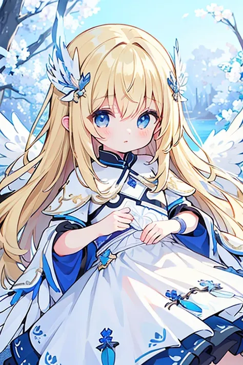 4k quality:1.2,Very beautiful illustration:1.2,Seraph,((Six white feathers on the back)),blonde,Long Hairstyles,((Beautiful cobalt blue eyes:1.2)),null、whole body、Angel&#39;s wing、Tarot Cards、Symmetrical composition、moon、pastel colour