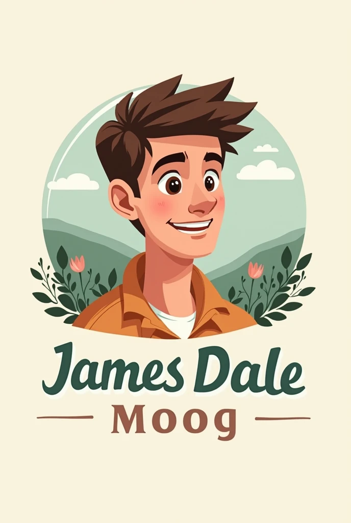 Illustrate me a business logo about myself which is soft hearted,kind,soft spoken,calm,handsome,talented and sporty, include my name James Dale Moog