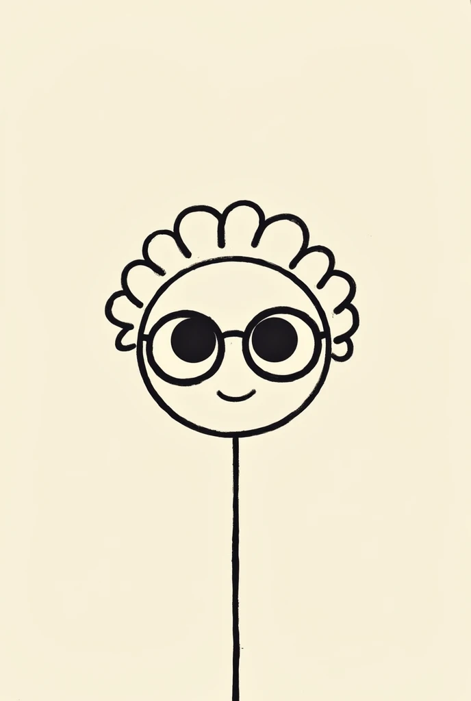 Create a stickman face with glasses and round face and curly hairs it should be a stickman his eyes should be straight 