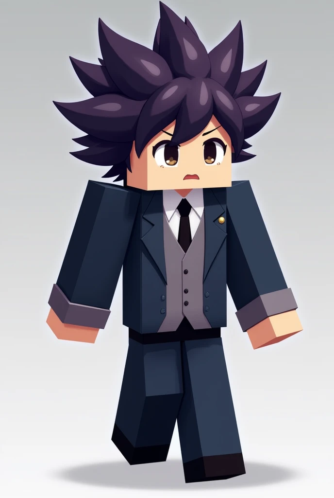 Draw me a MinecraftPE male skin with purple and black mushroom hair and a Japanese school uniform underneath.
