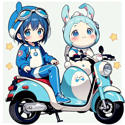 perfect anatomy、highest quality、masterpiece、big goggles on your head、a cute, futuristic scooter in pastel colors、a cutely design...