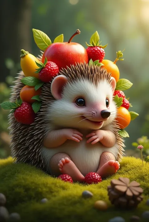 Fruits on the spines of a newborn hedgehog