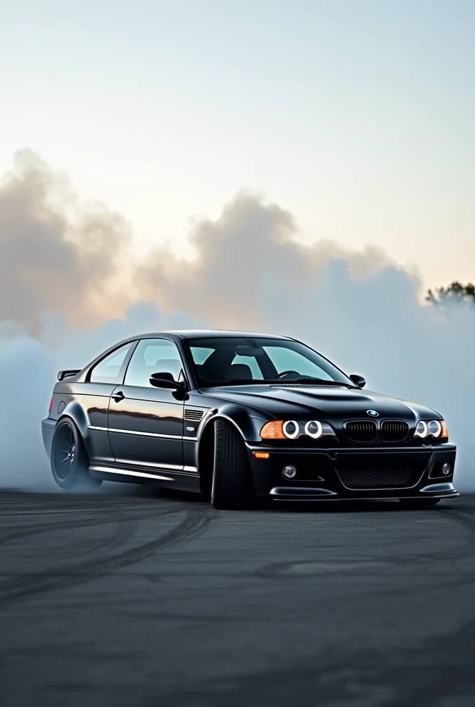 Black Bmw m3 e46 drifting and making smoke