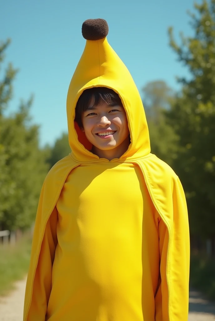 a young man wearing a banana costume, real HD quality results