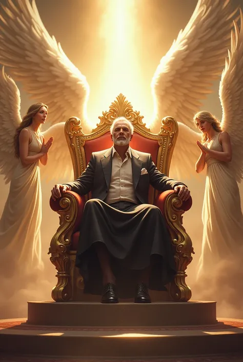 I want a man sitting on a big white throne,and several angels around the throne