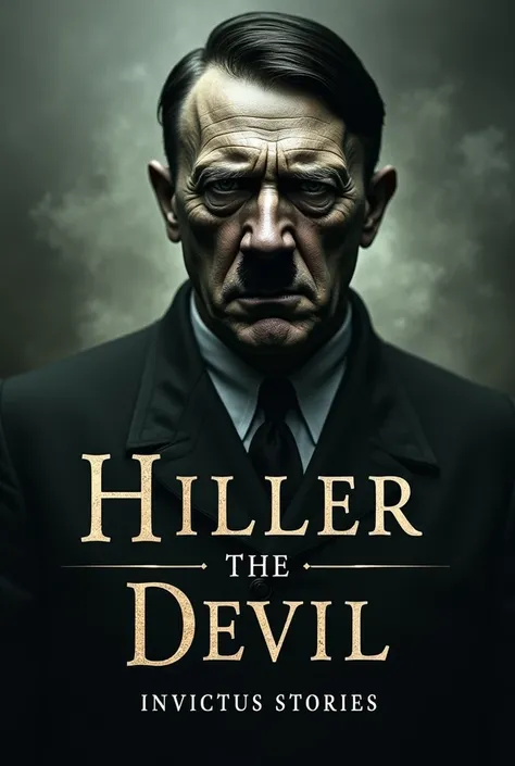 CREATE A BOOK WITH HITLER&#39;S COVER AN IMAGE OF HITLER A TITLE:HITLER THE DEVIL "INVICTUS STORIES"WITH SMALL LETTERS ELEGANT AND DISTURBING PRESENTS