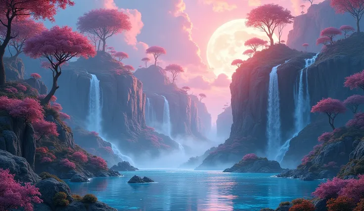 A vivid dreamscape filled with floating islands and waterfalls, representing the limitless possibilities of imagination and creativity, color contrast, with color enhanceme
