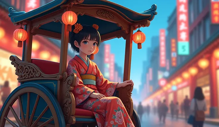 The girl sat in the rickshaw

Anime