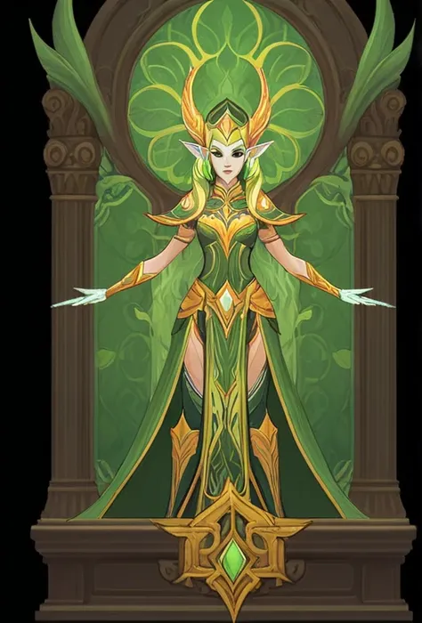 1 , elves, from world of warcraft, Full body painting standing up, (((only))), clear facial features, Simple line design, ((tarot card background, symmetric beauty)), perfectly symmetrical, The art of symmetry, Drawings of standing characters, ((flat-color...