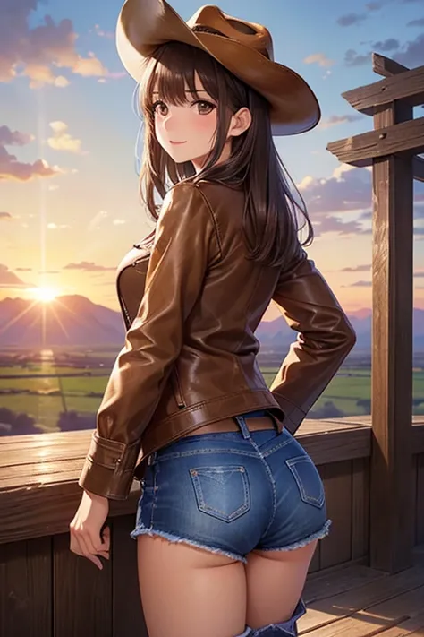 anegasaki nene、Shiny brown hair, short hair, (Beautiful brown eyes、Sparkling eyes, Fine grain)、smile、Ultra-detailed eyes、Highly detailed face, Highly detailed eyes,



1 Western Cowgirl,  Fuller lips,  horse riding, (((Cowboy hat, Worn brown leather jacket...